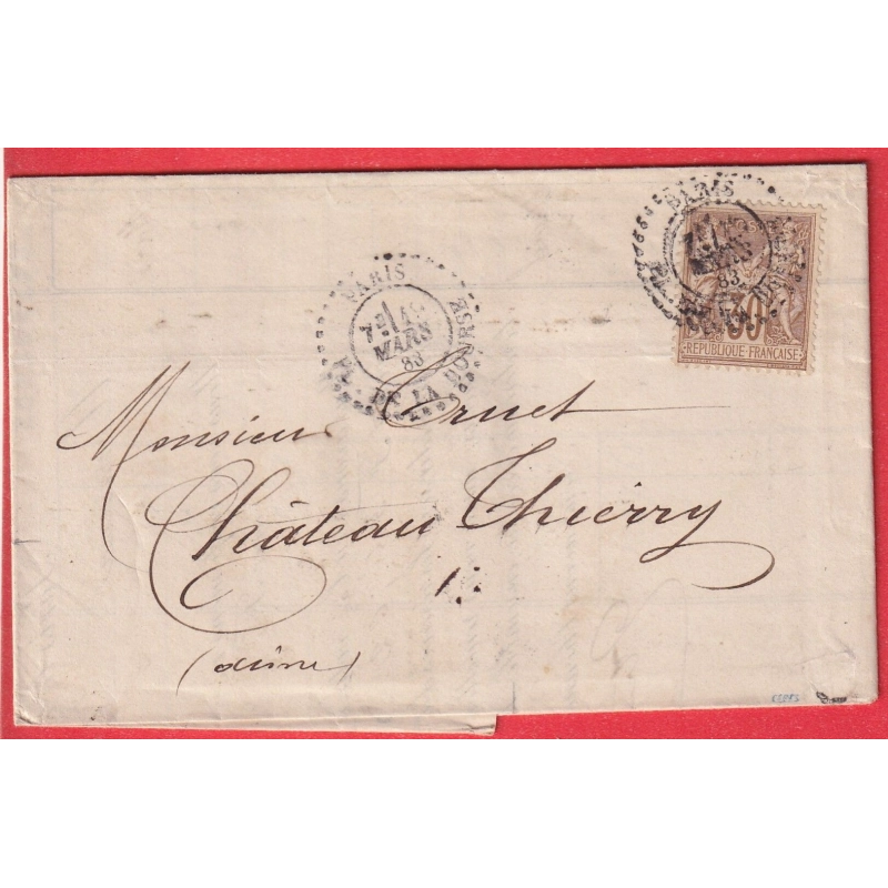 N°80 CACHET ESSAI PARIS PL DE LA BOURSE 1883 CHATEAU THIERRY AISNE TTB SIGNE CERES