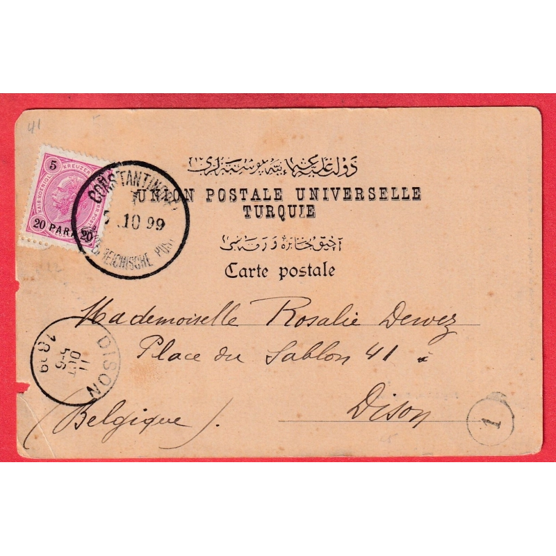 LEVANT AUTRICHE CONSTANTINOPLE 1899 POUR DISON BELGIQUE CARTE POSTALE