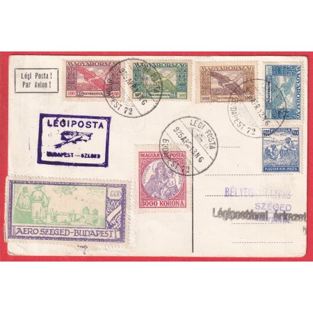 HONGRIE HUNGARY LEGIPOSTA POSTE AERIENNE BUDAPEST 1925 PAR AVION SZEGED 1ER VOL VIGNETTE