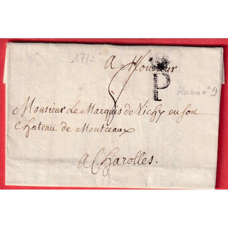 MARQUE P COURONNE DE PARIS LN°9 1772 INDICE 16 POUR CHAROLLES SAONE ET LOIRE
