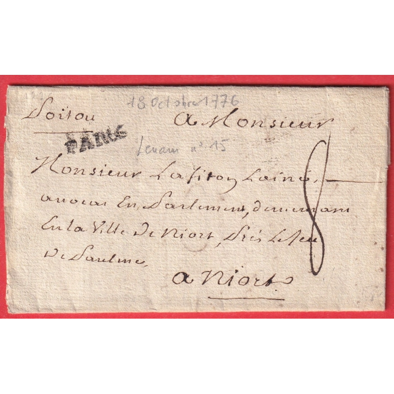 MARQUE PARIOO PARIS INFINI LN°15 INDICE 10 1776 POUR NIORT DEUX SEVRES