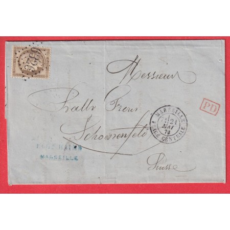 N°56 GC 6326 MARSEILLE PLACE CENTRALE POUR SCHOENENFELD SUISSE 1873