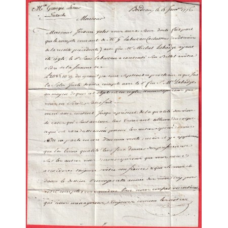 DEBOURSE MANUSCRIT DE NERAC 1776 LN°3 INDICE 20 POUR VILLENEUVE D'AGENAIS