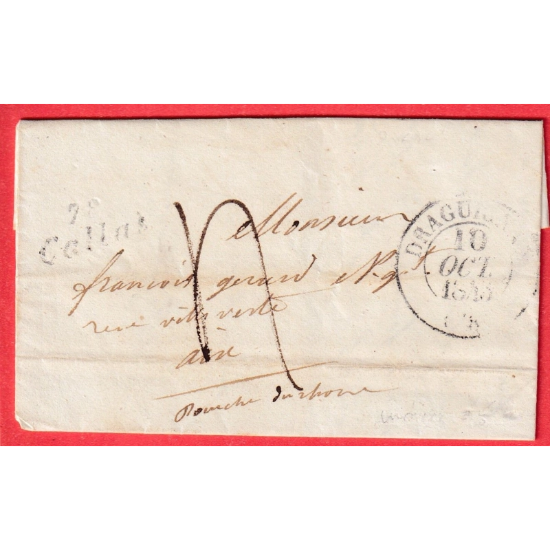 CURSIVE 78 CALLAS VAR T13 DRAGUIGNAN 1845 POUR AIX EN PROVENCE BOUCHES DU RHONE INDICE 16