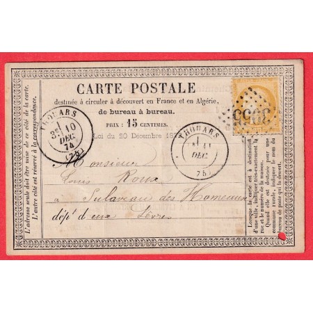 N°59 GC 3955 THOUARS DEUX SEVRES CARTE PRECURSEUR REPIQUEE CHEMINS DE FER DE VENDEE CACHET DE GARE AU DOS