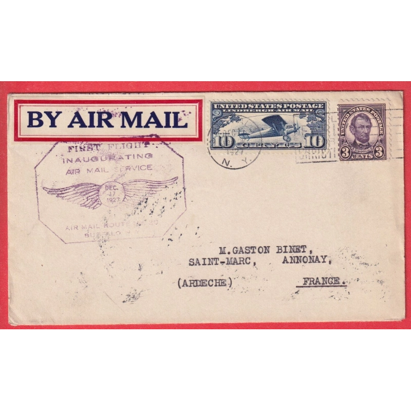 ETATS UNIS 1927 1ER VOL FIRST FLIGHT INAUGURATING BUFFALO ROUTE N°10 AIR MAIL SERVICE 1927