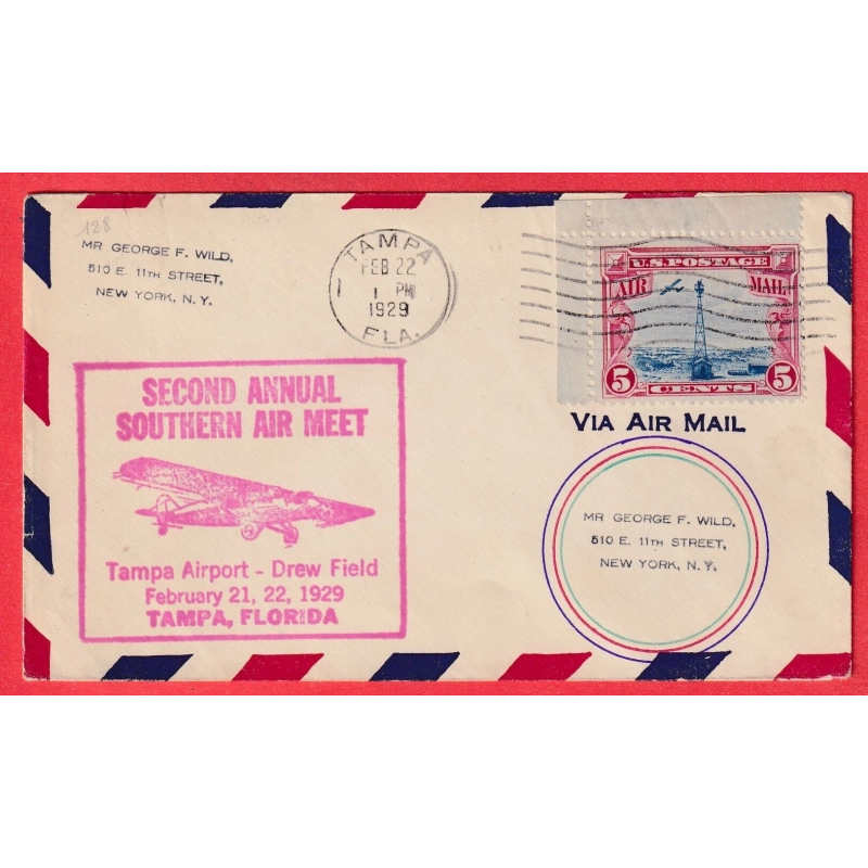 ETATS UNIS 1ER VOL FIRST TAMPA AIRPORT FLORIDA 1929 POUR NEW YORK