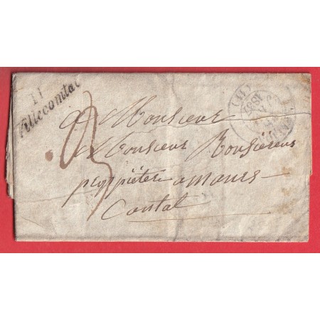 CURSIVE 11 VILLECOMTAL AVEYRON AU DOS CAD TYPE 11 MAURS DU CANTAL 1837 INDICE 12