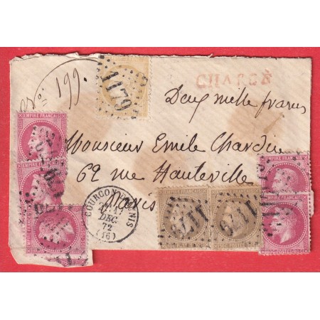 N°32 X5 30 X2 59 GC 1179 COURCON D'AUNIS CHARENTE INFERIEURE LETTRE CHARGEE POUR PARIS