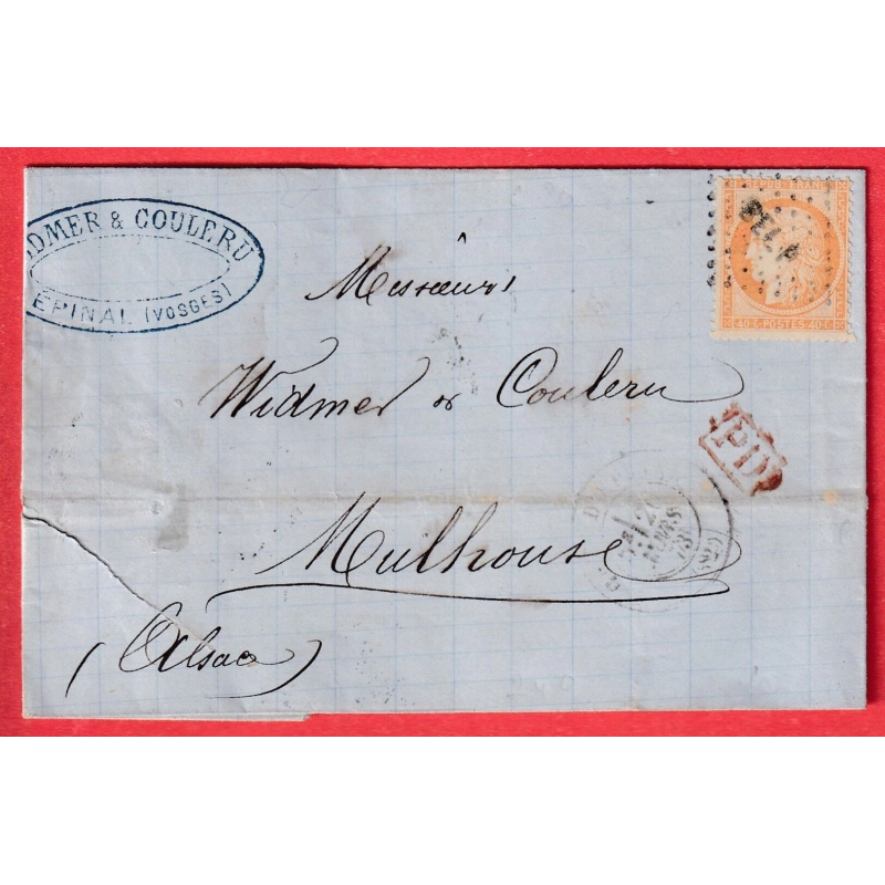 N°38 AMBULANT BEL P BELFORT A PARIS POUR MULHOUSE HAUT RHIN ALSACE LORRAINE ALLEMAGNE