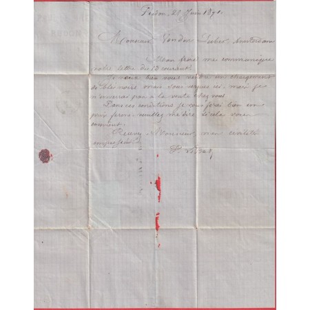 N°46B X2 TTB GC 3096 REDON ILLE ET VILAINE POUR AMSTERDAM PAYS BAS HOLLANDE NEDERLAND JUIN 1871