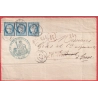 N°60 BANDE DE 3 CAD GRASSE ALPES MARITIMES 1876 RETOUR ENVOYEUR 117 ANTIBES LETTRE POUR BIOT