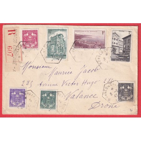 MONACO CONDAMINE A CACHET HEXAGONAL RECOMMANDE 1943 VALENCE DROME