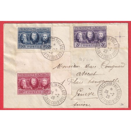 MONACO N° 108 110 EXPOSITION PHILATELIQUE MONTE CARLO 1928 GENEVE SUISSE