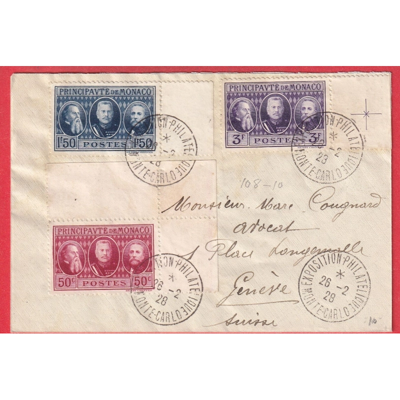 MONACO N° 108 110 EXPOSITION PHILATELIQUE MONTE CARLO 1928 GENEVE SUISSE
