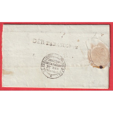 DEBOURSE DEB 12 TARASCON BOUCHES DU RHONE 1810 INDICE 19 DEPART PARIS FRANCHISE MINISTRE MARINE ET COLONIES