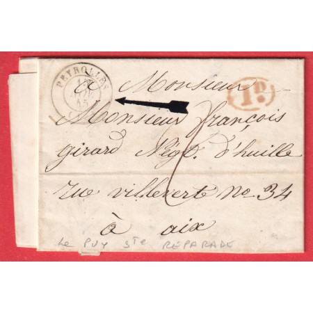 CAD TYPE 15 PEYROLLES BOUCHES DU RHONE DECIME RURAL LE PUY SAINTE REPARADE POUR AIX EN PROVENCE 1845