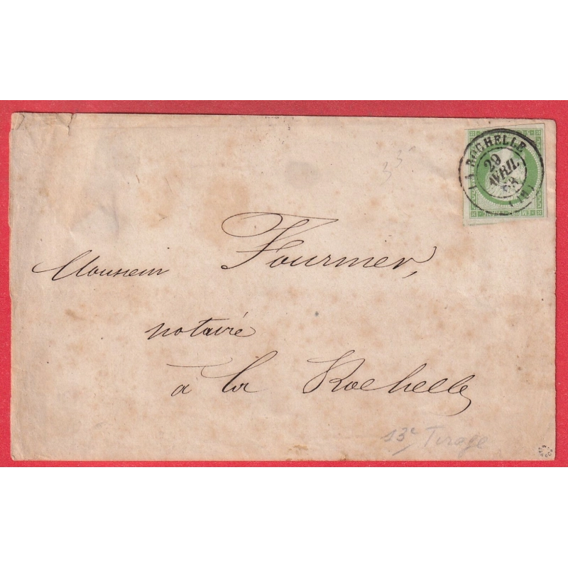 N°12 TTB / SUP SIGNE ROUMET CAD TYPE 15 LA ROCHELLE CHARENTE INFERIEURE MARITIME POUR LA ROCHELLE 13 EME TIRAGE