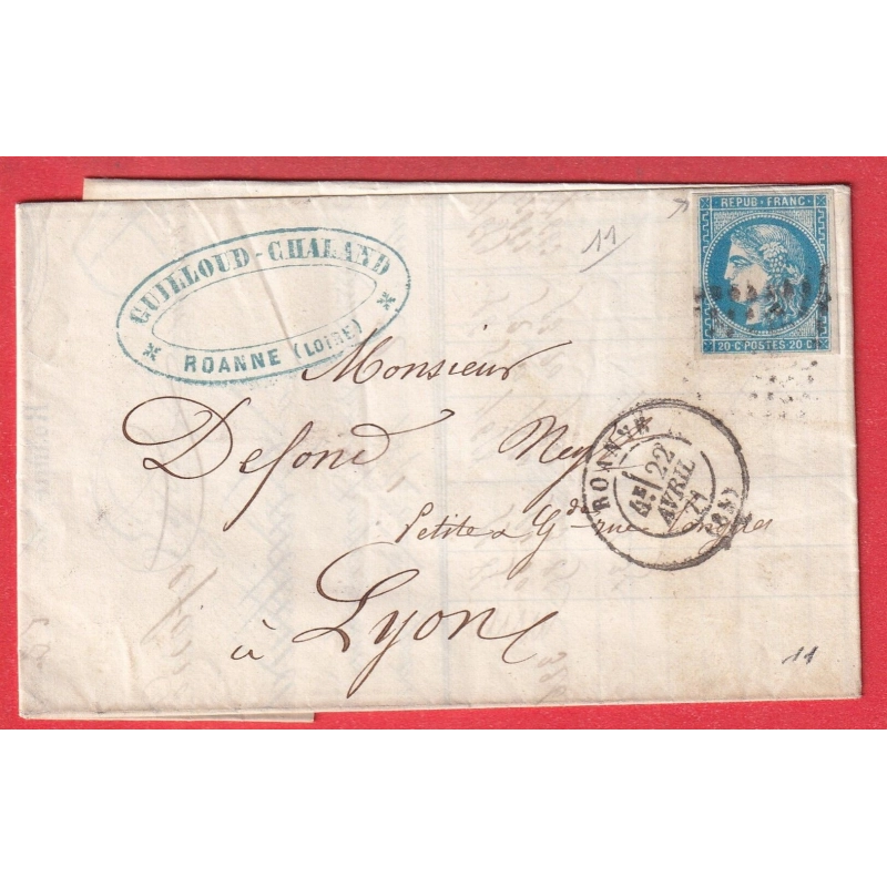 N°46B GC 3156 ROANNE LOIRE POUR LYON BELLE FACTURE