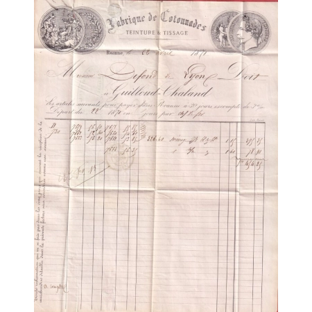 N°46B GC 3156 ROANNE LOIRE POUR LYON BELLE FACTURE