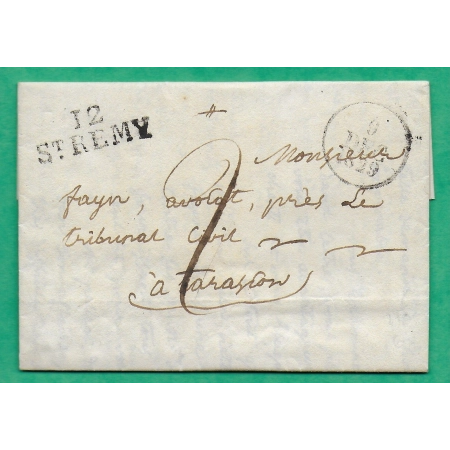 MARQUE 12 ST REMY BOUCHES DU RHONE POUR TARASCON 32x11 1829 LETTRE COVER FRANCE