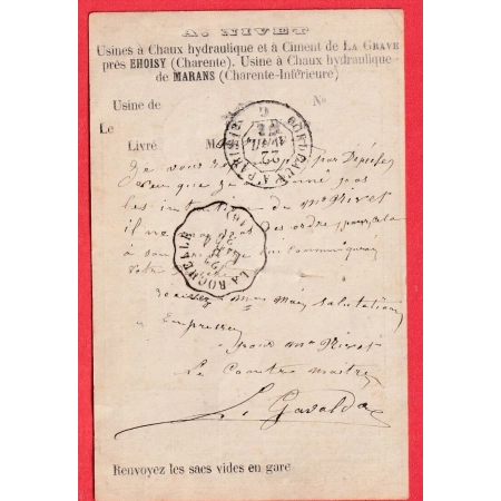 N°59 CARTE PRECURSEUR REPIQUEE CONVOYEUR STATION MARANS CHARENTE INFERIEURE LIGNE LRY.LR INDICE 14