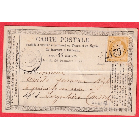 N°55 GC 6247 EYRAGUES BOUCHES DU RHONE CARTE PRECURSEUR LARGENTIERE ARDECHE SIGNE BAUDOT INDICE 19