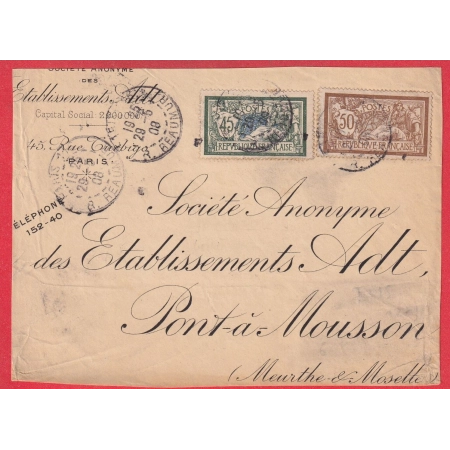 N°120 143 MERSON PARIS LEVEE EXCEPTIONNELLE PARIS 116 R REAUMUR 1908 9EME ECHELON DE POIDS DEVANT DE LETTRE