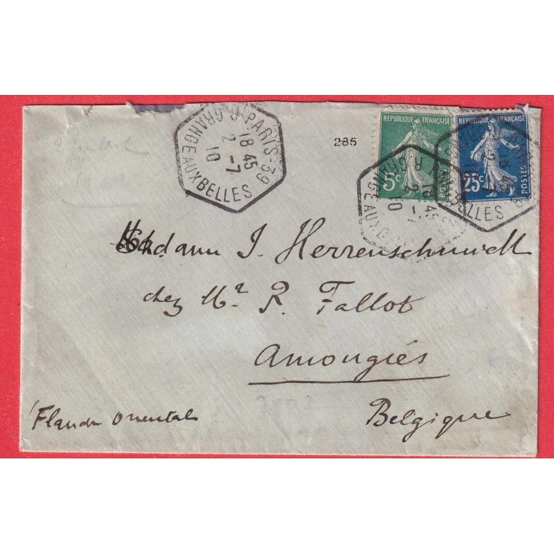 N°137 140 LEVEE EXCEPTIONNELLE PARIS 39 R GRANGE AUX BELLES 1910 AMOUGRES BELGIQUE