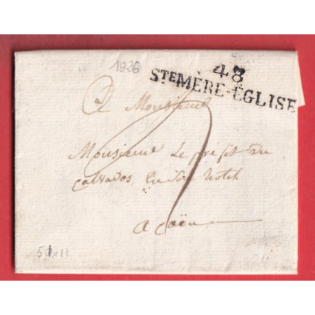 MARQUE 48 SAINTE MERE EGLISE MANCHE 1826 POUR CAEN 51X11 INDICE 11