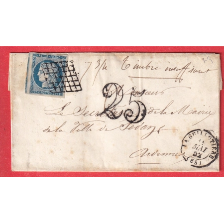 N°4 TTB / SUP UN VOISIN GRILLE LA GUILLOTIERE RHONE INDICE 19 + TAXE TAMPON 25 MENTION DU POIDS DE LA LETTRE