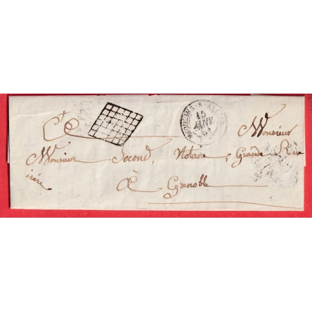 BELLE CURIOSITE GRILLE MOULINS SUR ALLIER TIMBRE N°4 AU DOS DE LA LETTRE POUR GRENOBLE