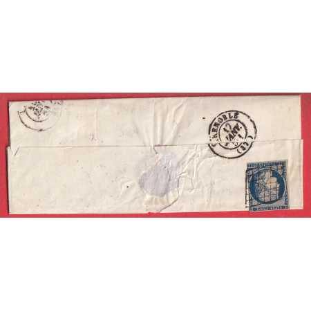 BELLE CURIOSITE GRILLE MOULINS SUR ALLIER TIMBRE N°4 AU DOS DE LA LETTRE POUR GRENOBLE