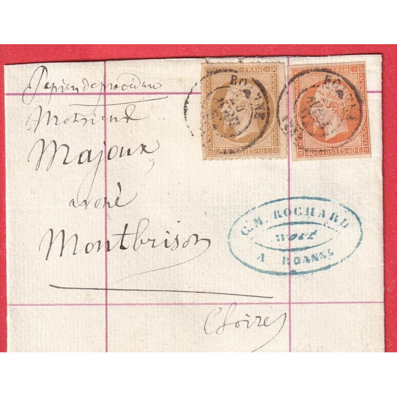 N°13 PERCE EN LIGNE + N°16 BANDE PAPIERS AFFAIRES CAD TYPE 15 ROANNE LOIRE