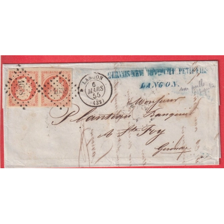 N°16 PAIRE SUR PAILLE SUPERBE PC 1638 LANGON GIRONDE POUR ST FOY LA GRANDE GIRONDE 1855