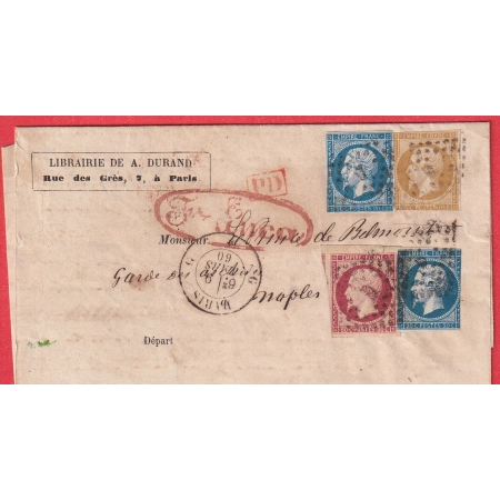 N°13 14 X2 17 PARIS G 60 G POUR NAPLES NAPOLI ITALIE ITALIA GRAND CACHET OVALE TRICOLORE