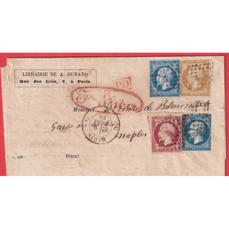 N°13 14 X2 17 PARIS G 60 G POUR NAPLES NAPOLI ITALIE ITALIA GRAND CACHET OVALE TRICOLORE