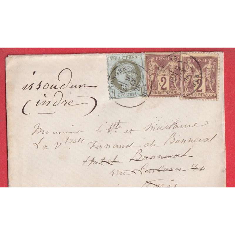 N°50 85X2 BOURGES CHER TYPE 18 PARIS REEXPEDIEE ISSOUDUN MIXTE SAGE CERES