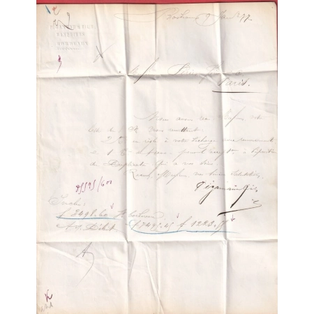 N°38 65 MIXTE SAGE CERES CAD T18 BORDEAUX GIRONDE 1877 POUR PARIS