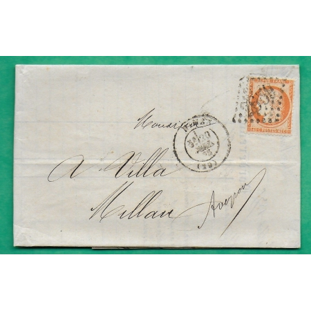 N°38 CERES TYPE SIEGE GC 2659 NIMES GARD DOUBLE PORT POUR MILLAU AVEYRON 1875 LETTRE COVER FRANCE