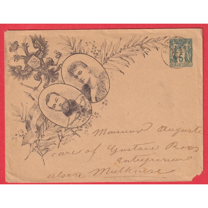 ENTIER COMMEMORATIF 5C SAGE VISITE DU TSAR DE RUSSIE ASNIERES 1896 MULHOUSE ALSACE