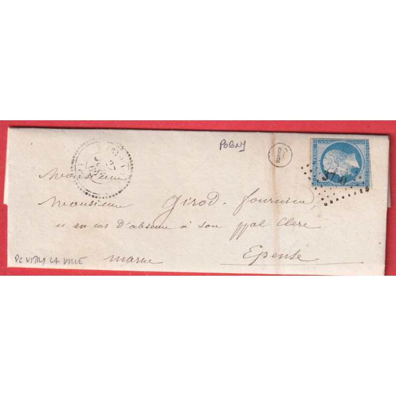 N°14 PC 3750 VITRY LA VILLE CAD TYPE 22 MARNE BOITE RURALE F POGNY POUR EPENSE INDICE 12