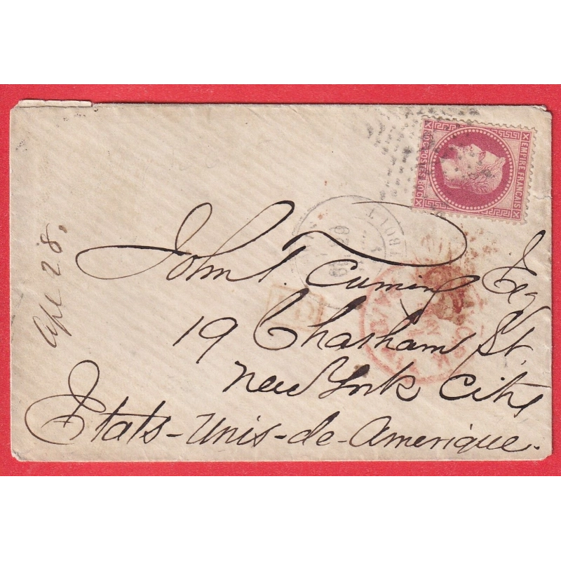 N°32 PARIS ETOILE 22 R TAITBOUT POUR NEW YORK ETATS UNIS USA