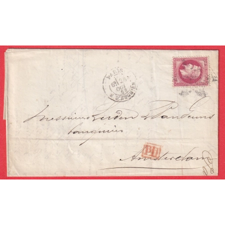 N°32 PARIS ETOILE 4 R D'ENGHIEN POUR AMSTERDAM PAYS BAS HOLLANDE DOUBLE PORT ETIQUETTE PUB AU DOS