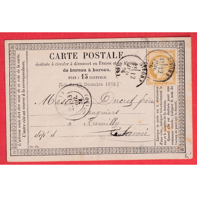 N°55 CAD TYPE 16 GIVORS RHONE CARTE PRECURSEUR REPIQUEE POUR RUMILLY HAUTE SAVOIE