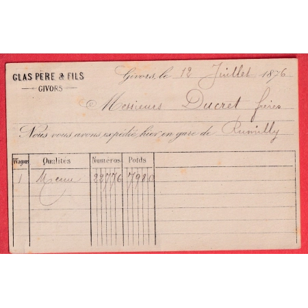 N°55 CAD TYPE 16 GIVORS RHONE CARTE PRECURSEUR REPIQUEE POUR RUMILLY HAUTE SAVOIE