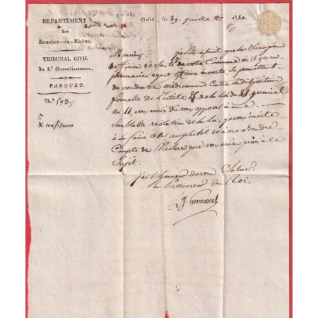 DEBOURSE DEB 12 ST REMY BOUCHES DU RHONE LE PROCUREUR DU ROI 1820 ARLES POUR EYGUIERES ORGON INDICE 19