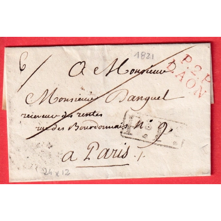 MARQUE P2P LAON AISNE EN ROUGE 1821 24X12 POUR PARIS 1821 PSPS INDICE 9