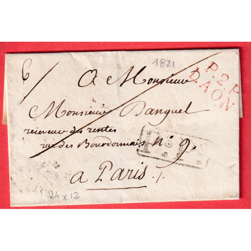 MARQUE P2P LAON AISNE EN ROUGE 1821 24X12 POUR PARIS 1821 PSPS INDICE 9