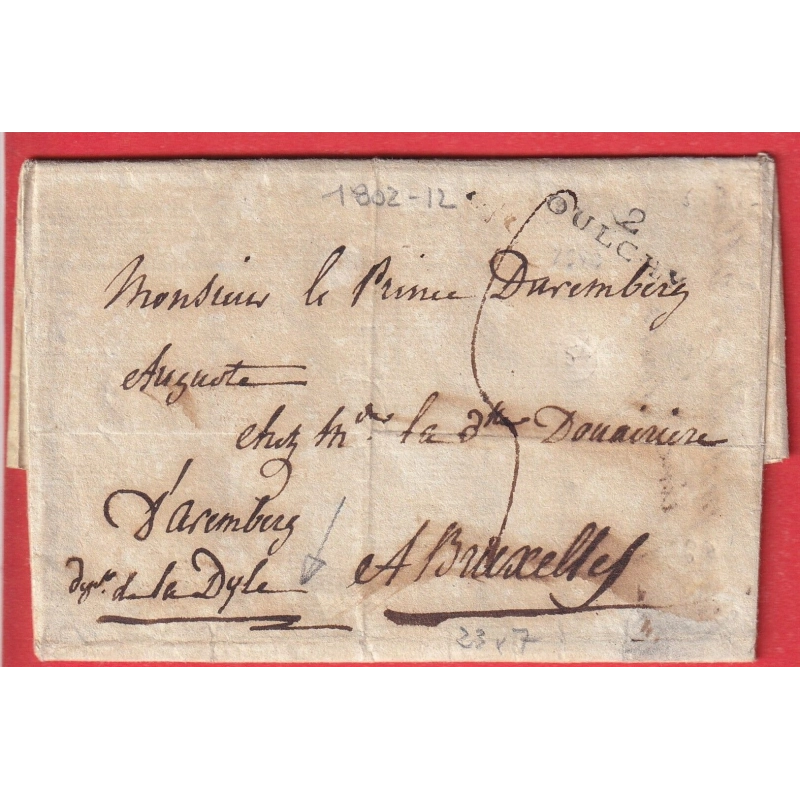 MARQUE 2 OULCHY LE CHATEAU AISNE 23X7 INDICE 14 POUR BRUXELLES BELGIQUE DPT DE LA DYLE POUR LR PRINCE DUREMBERG